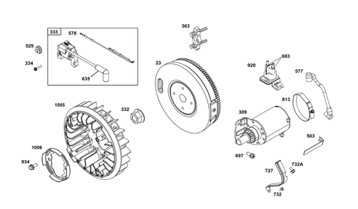 Flywheel, Ignition, And Starter Group Diagram and Parts List for 359447-0118-E1  Briggs and Stratton Engine